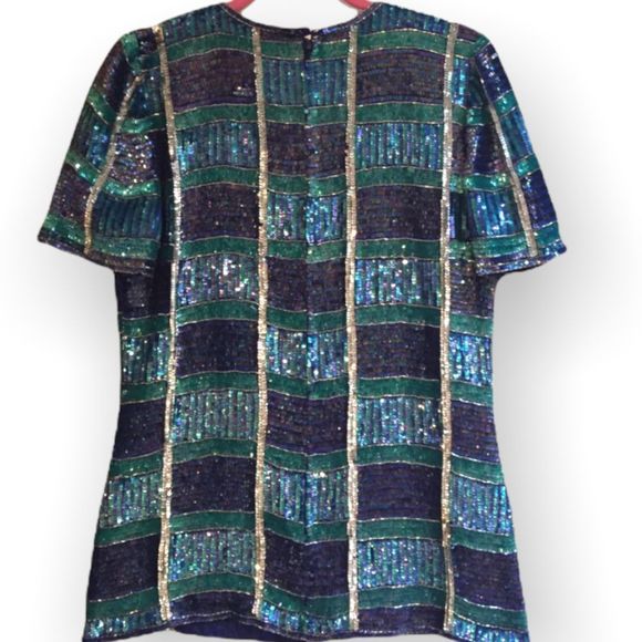 Leslie Fay Evenings 100% Silk Beaded Sequined Top M - Picture 1 of 5